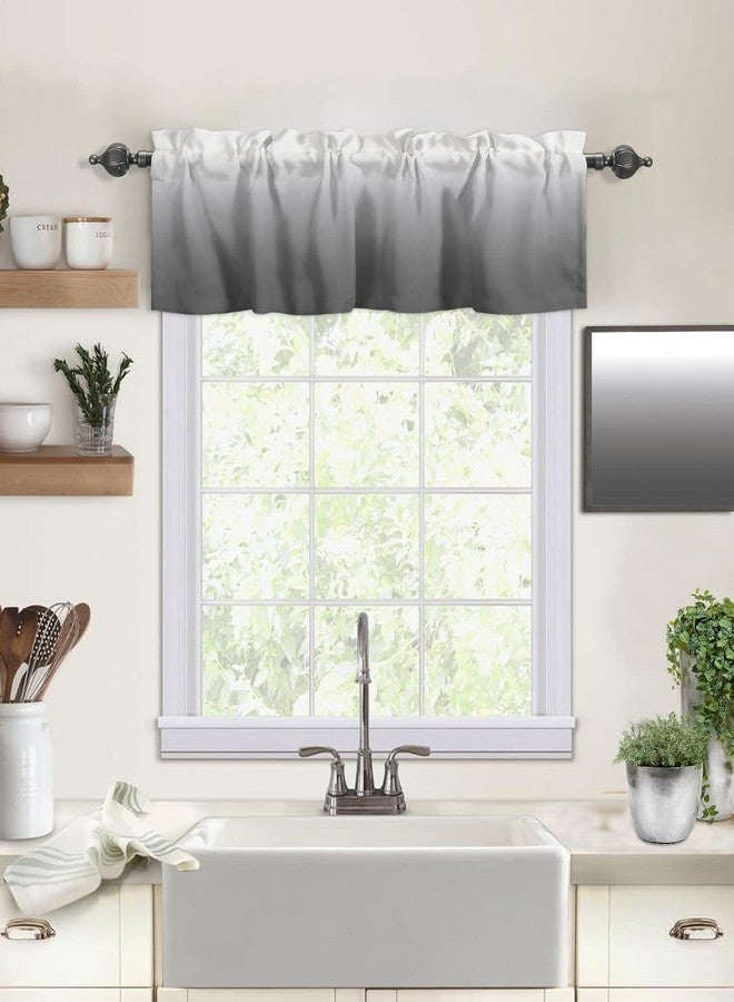 LooPoP Grey White Valance for Windows Ombre Curtains Valances Modern Gradual Color Curtains Rod Pocket Window Treatment for Kitchen Living Room Bedroom Bathroom Home Decor 1 Panel 54x18 Inch - Image 2